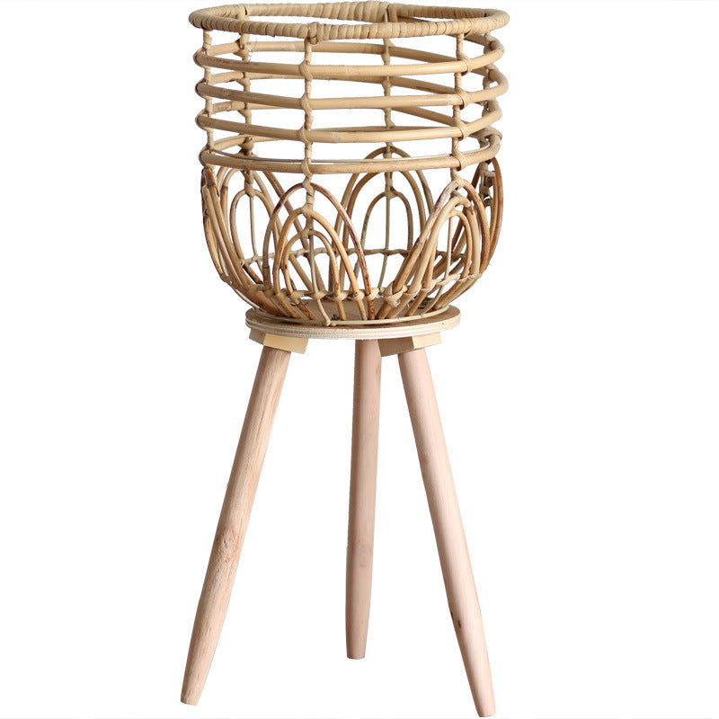 Stilvoller Pflanzenständer aus Rattan und Holz Brehn
