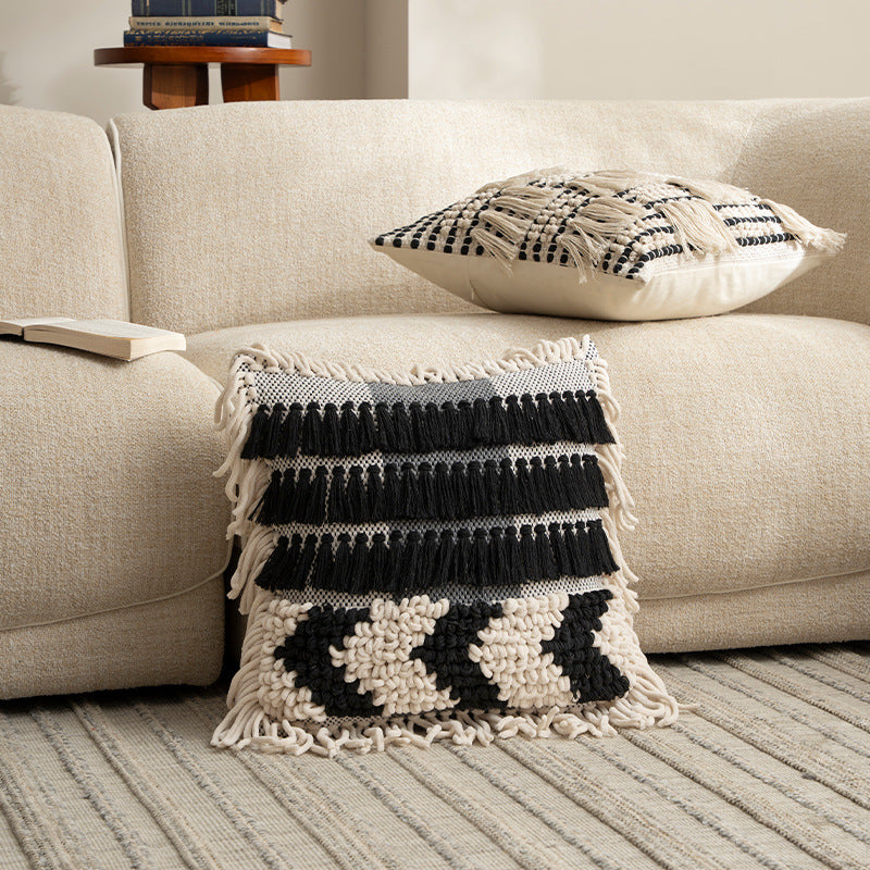 Boho-Kissenbezug mit Makramee, Quasten und Relieftextur Brehn