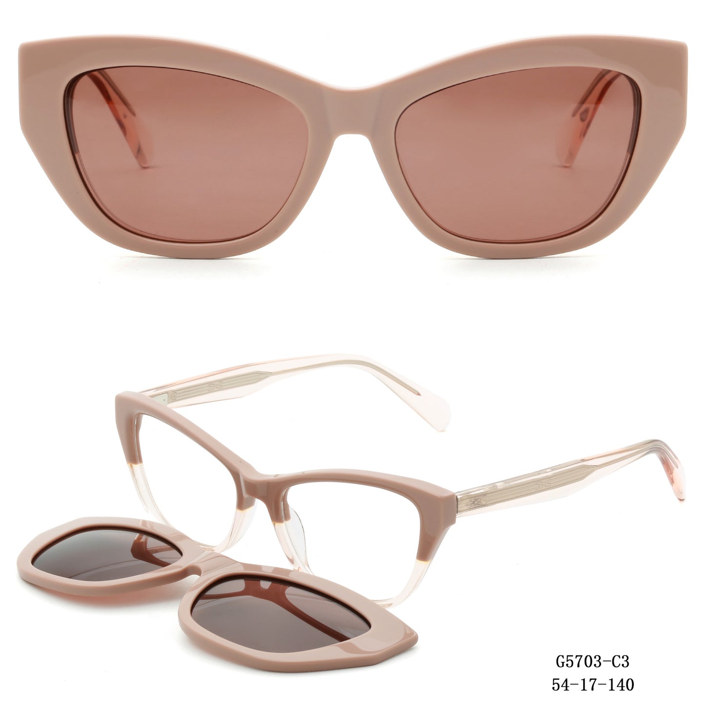 Damen Kunstvoll gestaltete Cat-Eye Sonnenbrille mit abnehmbaren Gläsern Brehn