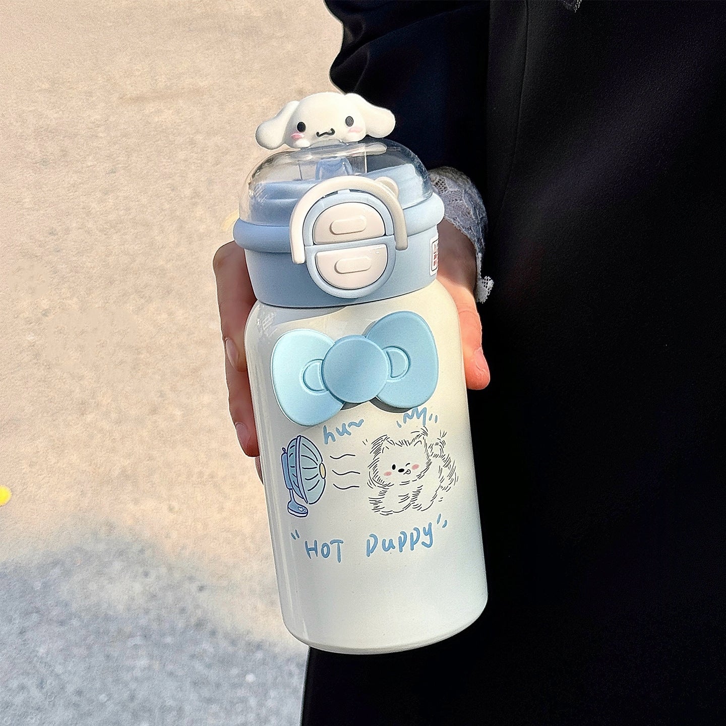 Damen kreative Trinkflasche mit interaktivem Deckel und süßem Motiv Brehn
