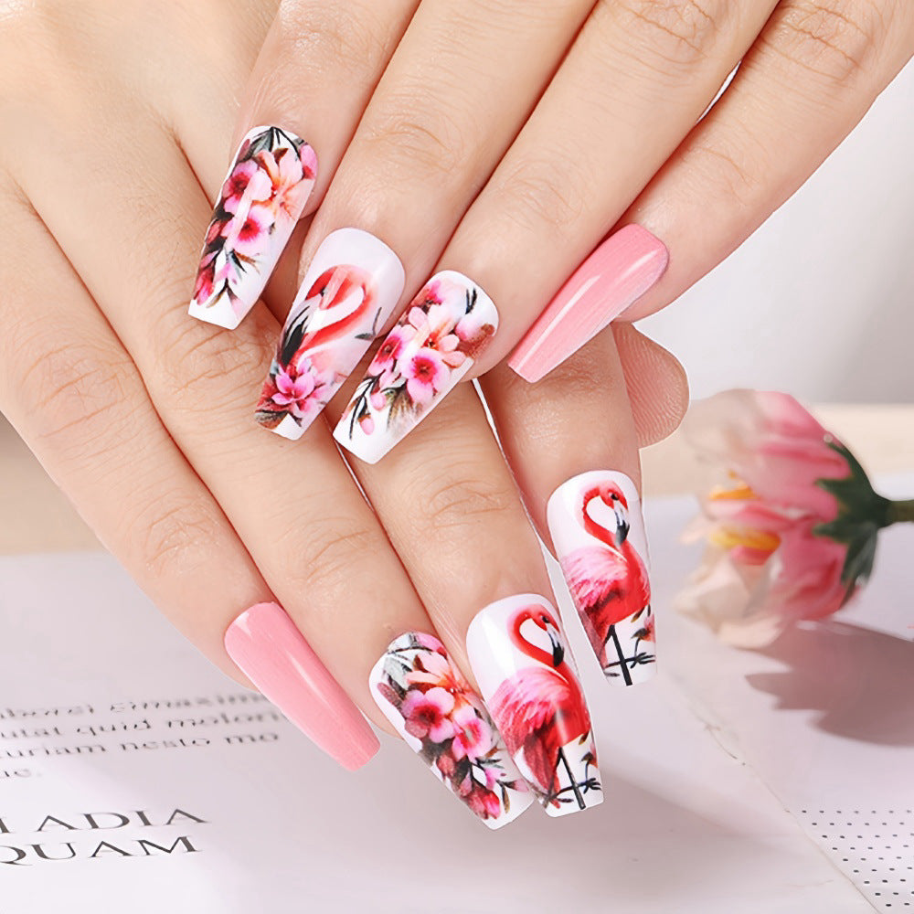 Nail Art Set mit farbenfrohen Flamingo- und Blütenmotiven Brehn