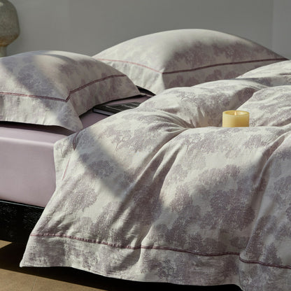 Botanisches Jacquard Baumwollsatin Bettwäsche Set mit Kontrastpaspel