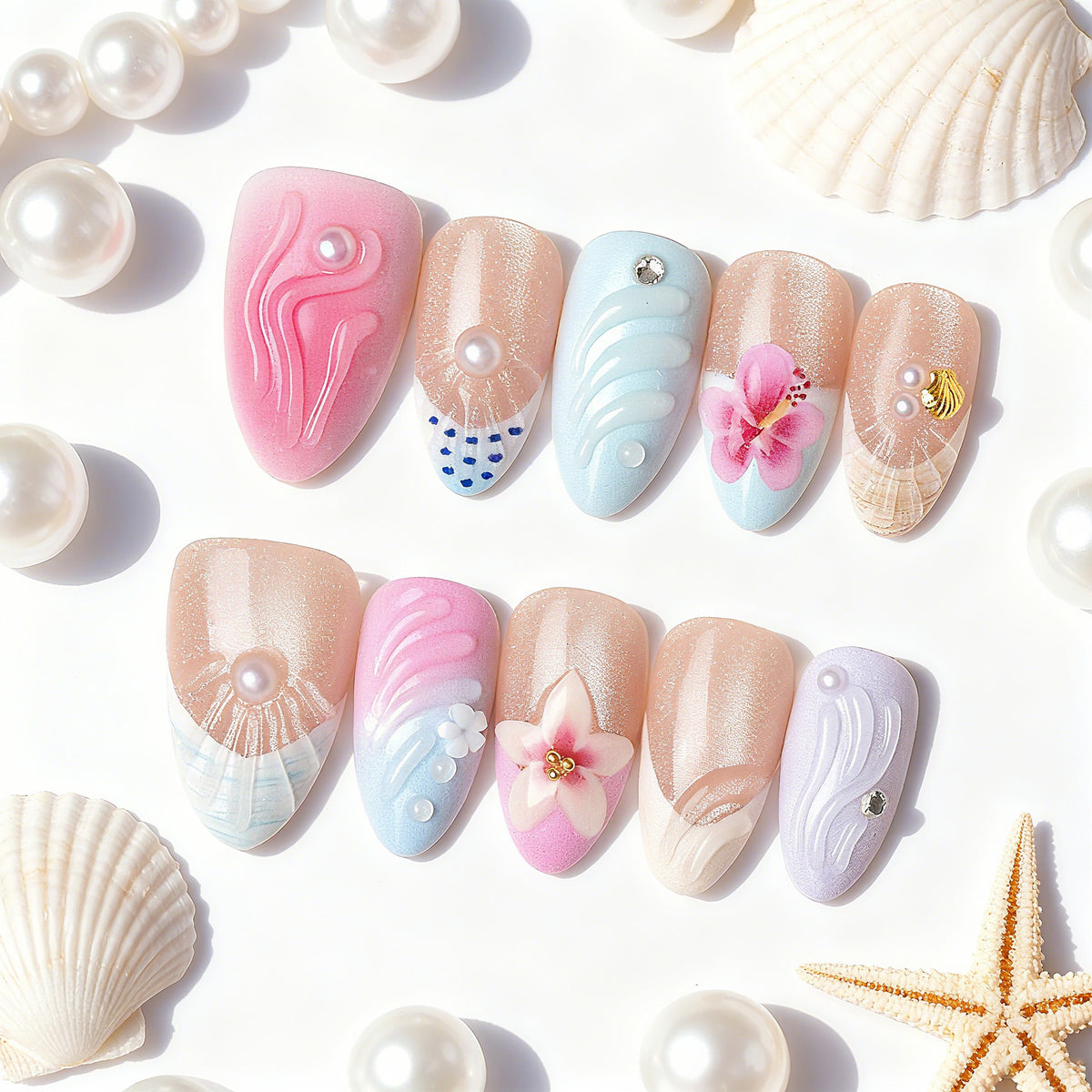 Handgefertigtes Künstlerisches Press-On Nagelset