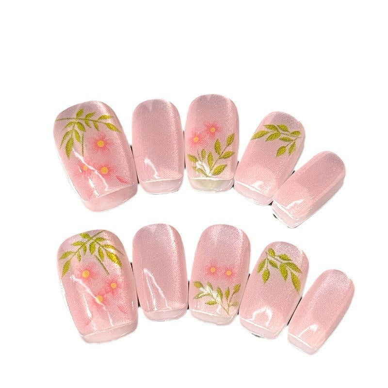 Künstlerisches Press-On-Nägel-Set mit floralem Design Brehn