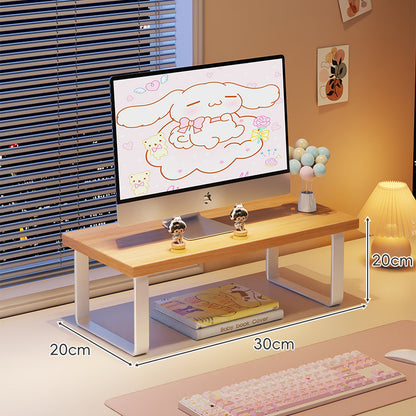 Erhöhter Monitorständer mit Holz-Optik-Oberfläche, Metallrahmen und Unterregal-Stauraum