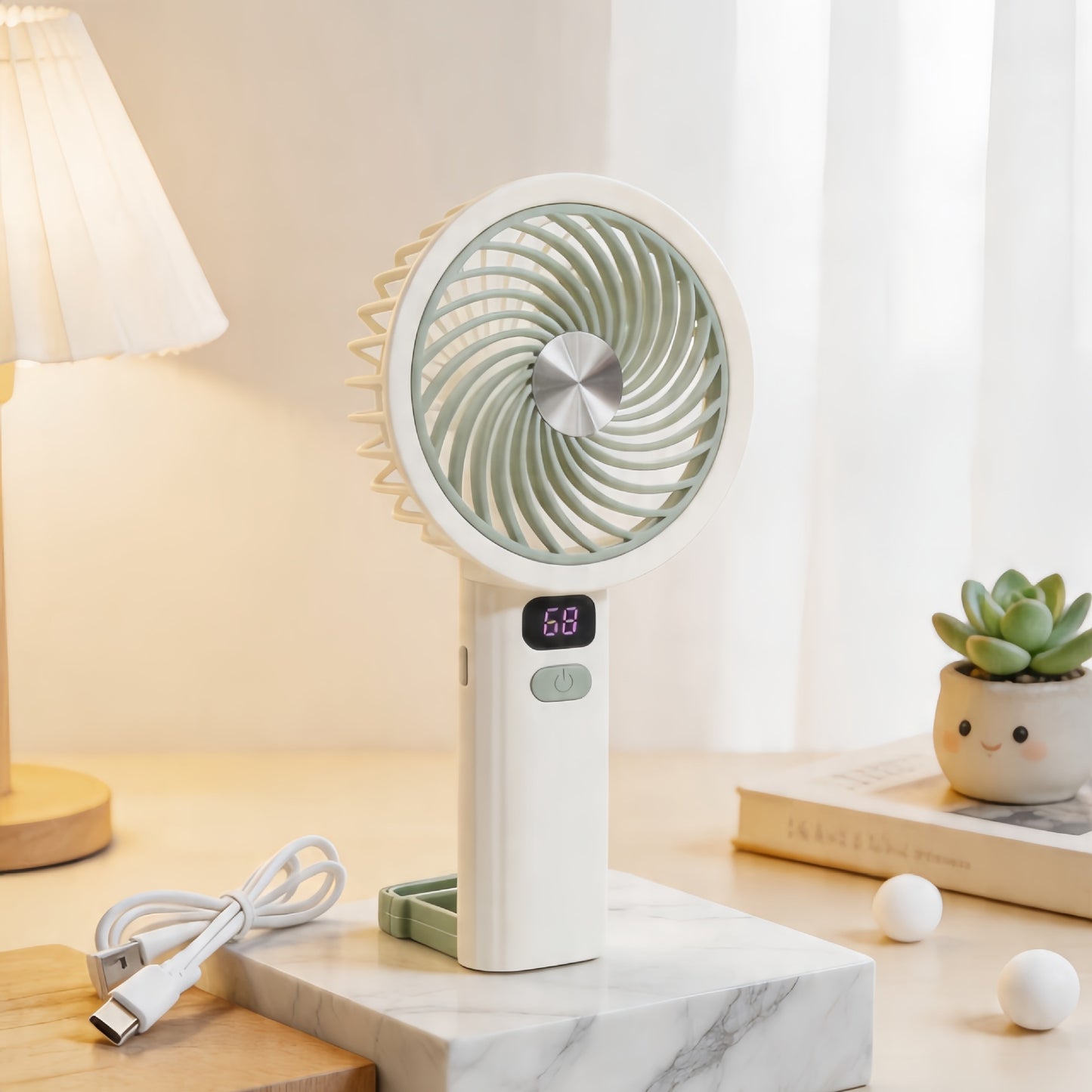 Damen Tragbarer Handventilator mit LCD-Temperaturanzeige und wiederaufladbarem Akku Brehn
