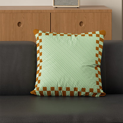 Decorative Square Cushion Cover with Grid Quilting, Contrast Piped Edge and Laced Side Detail