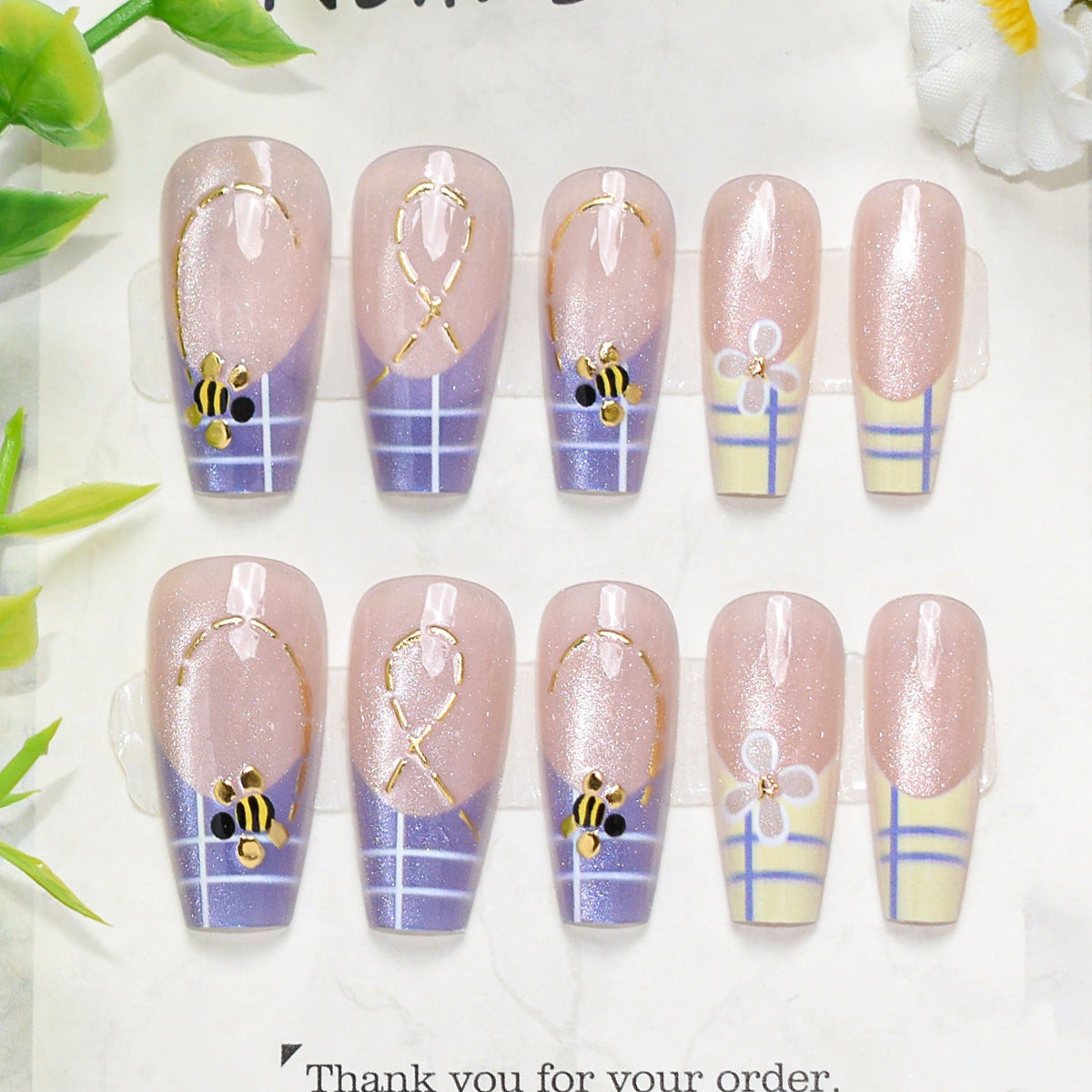 Künstlerisches Press-On-Nagelset mit Kirschblütenmuster Brehn