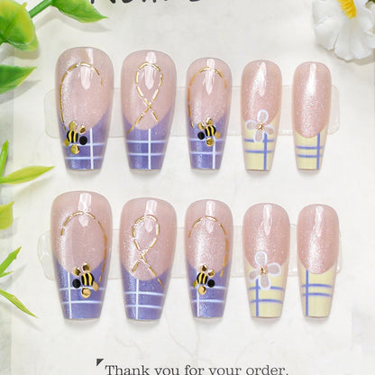 Künstlerisches Press-On-Nagelset mit Kirschblütenmuster Brehn