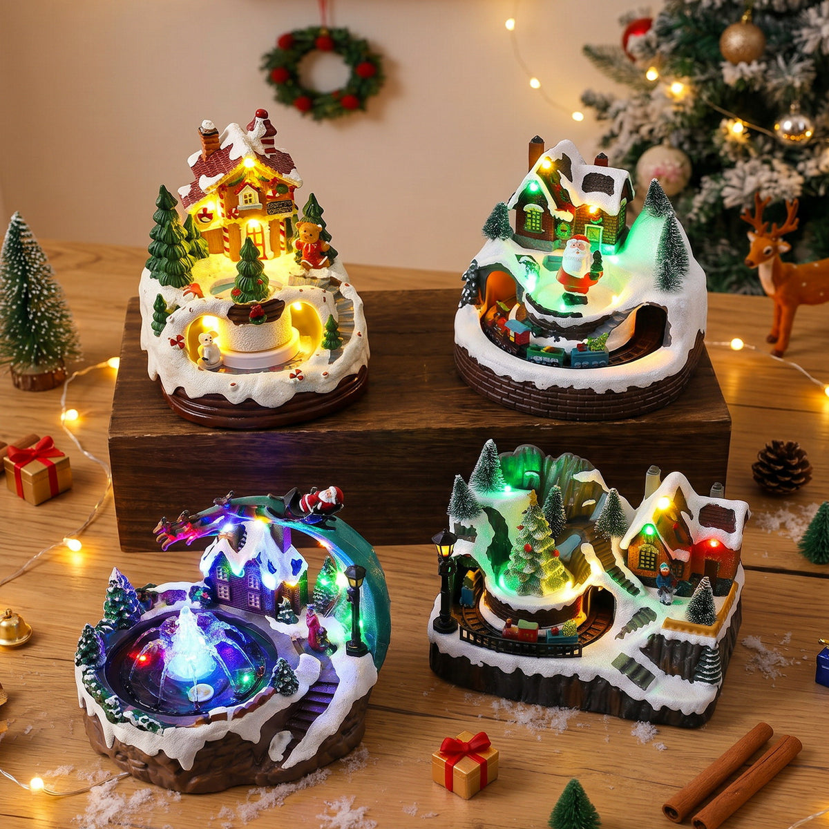 Beleuchtete Weihnachtsdorf-Dekoration mit beweglichen Figuren Brehn