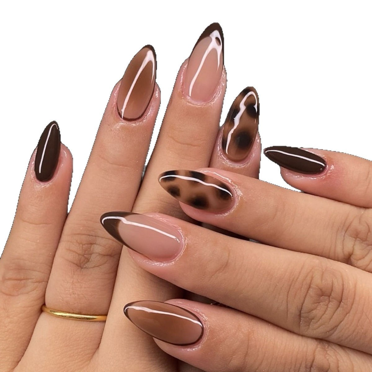 Künstlerisches mandelförmiges Press-On-Nagelset mit abstrakten Mustern Brehn