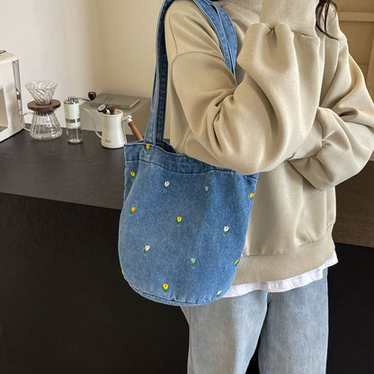 Bestickte Denim-Tote-Tasche