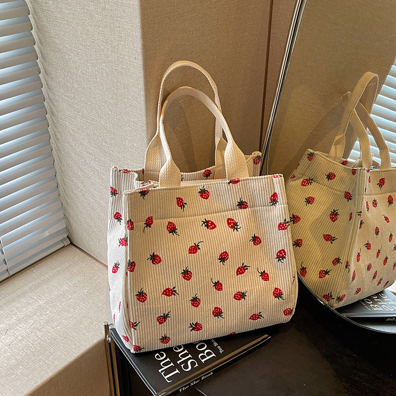 Niedliche Erdbeer-Print Stoff Tasche