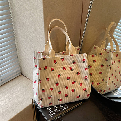 Niedliche Erdbeer-Print Stoff Tasche