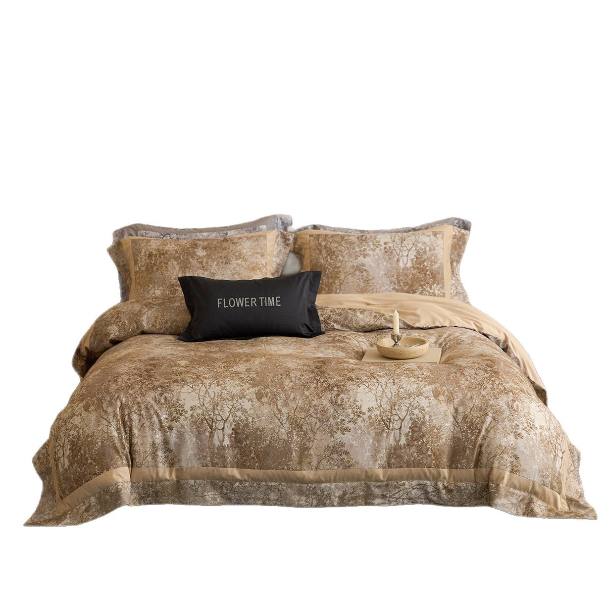 Luxus Wendbare Baumwollsatin Bettbezug Set mit Botanischem Toile Druck und Kontrastbordüre