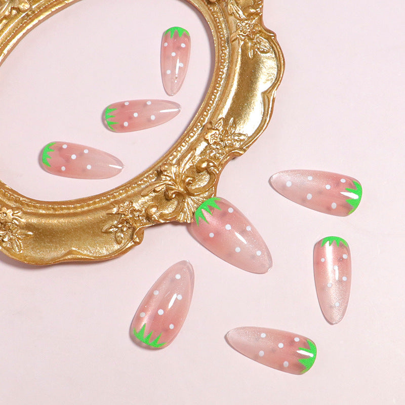 Erdbeer-inspiriertes künstlerisches Press-On-Nagelset Brehn