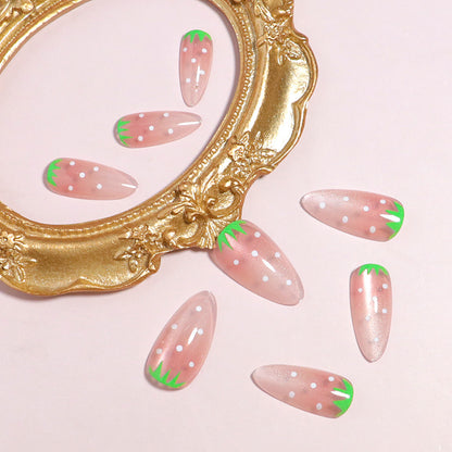 Erdbeer-inspiriertes künstlerisches Press-On-Nagelset Brehn