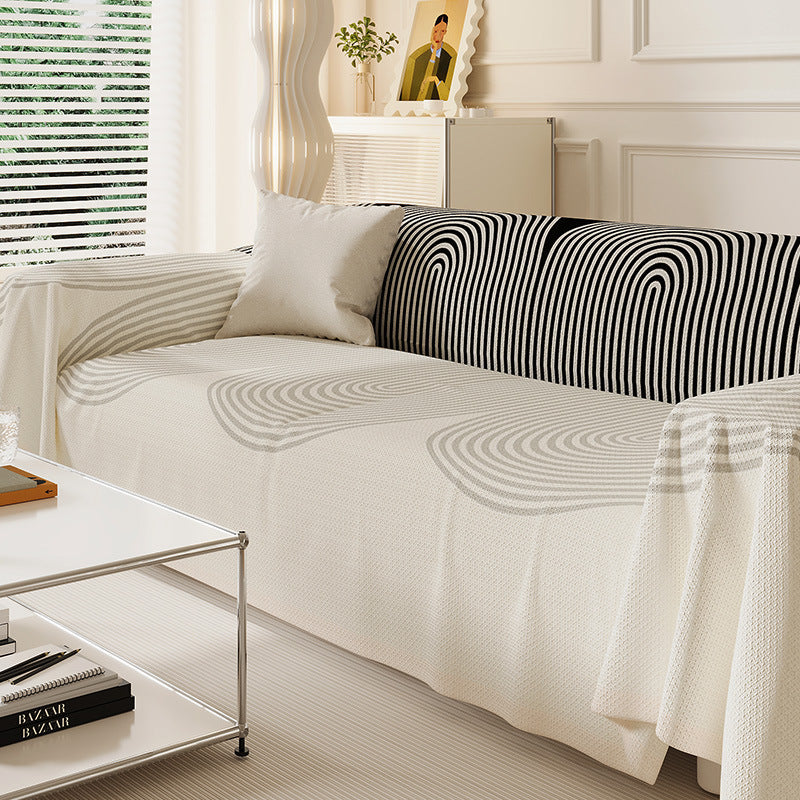 Reversible Textured Sofa Slipcover with Woven Arch-Pattern Drop-On Protector