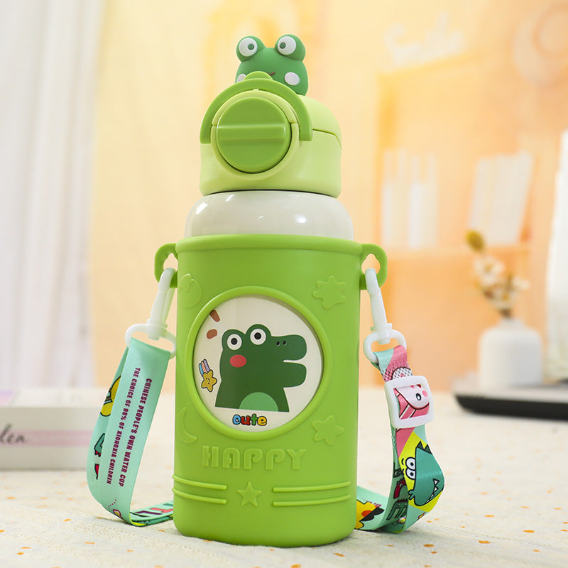 Damen Isolierte Trinkflasche mit niedlichem Froschdesign und praktischem Tragegurt Brehn