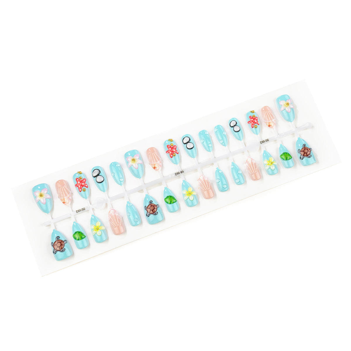 Künstlerisches, von Sommer inspiriertes Press-On Nagelkunst Set Brehn