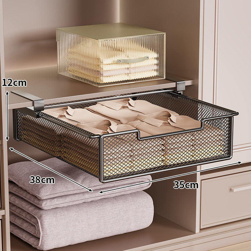 Herausziehbare untere Regalbelüftete Metallgitteraufbewahrungsbox für die Organisation von Kleiderschrank und Schrank
