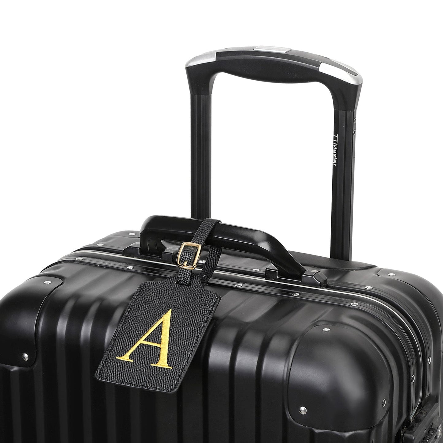 gesticktes Initialen-Monogramm-Leder-Gepäckanhänger mit verstellbarem Schnallenriemen Brehn