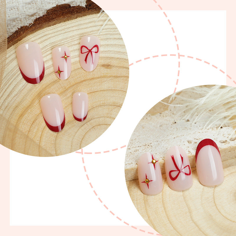Kunstnagelset mit elegantem Bogen-Design und Glitzereffekten Brehn