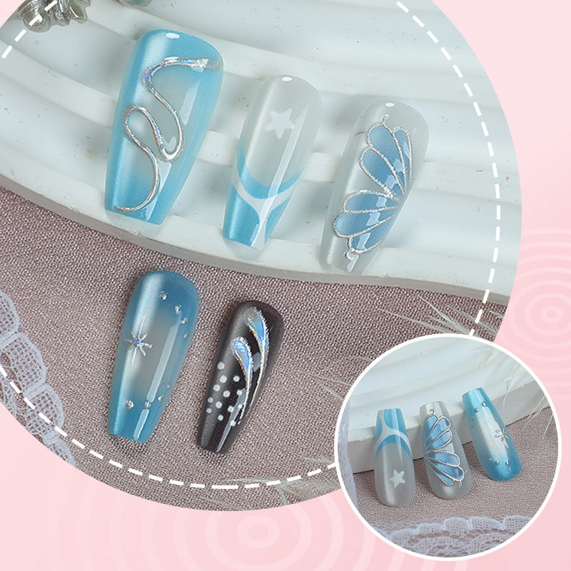Künstlerisches Press-On Nagelset mit geometrischen Mustern