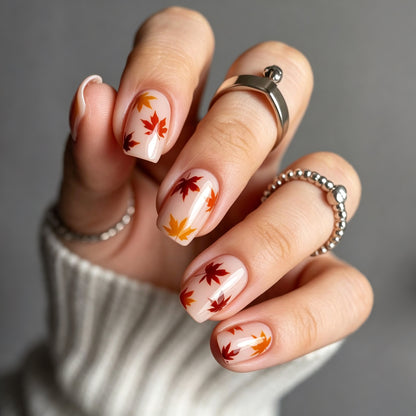 Herbst-inspiriertes Blattmuster Press-On Nagelkunst Brehn