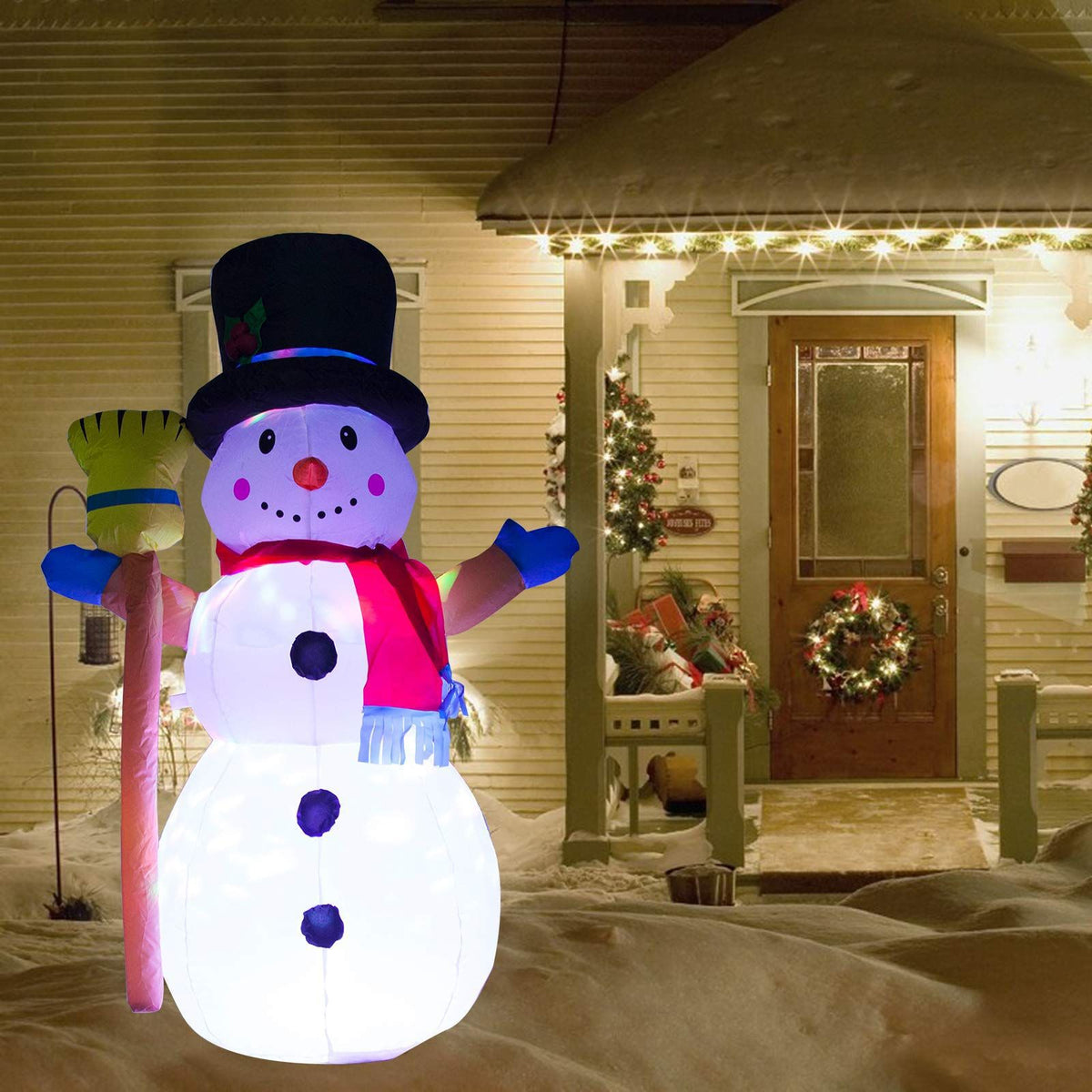 Aufblasbarer Schneemann mit Hut und Besen