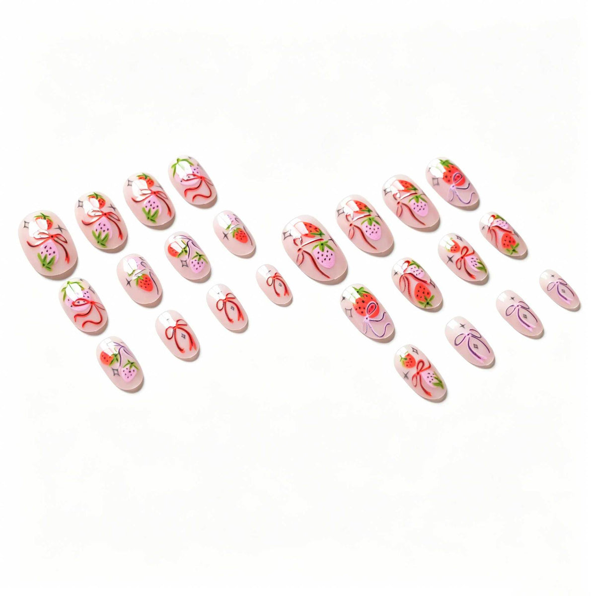 Erdbeeren-Themen Handgemalte Nagelkunst