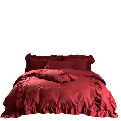 Luxuriöses Bettwäsche-Set aus Satin mit Volant und Jacquard-Detail Brehn