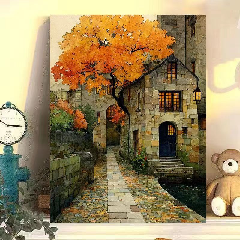 Vintage Europäische Landschaft Leinwand Kunstdruck Brehn