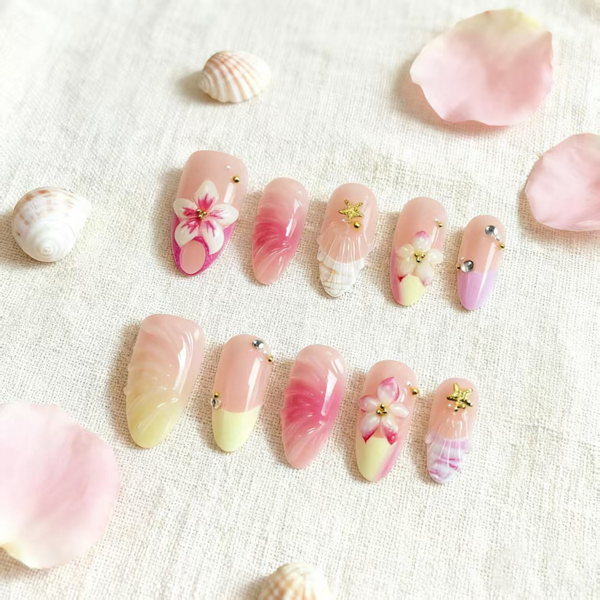Meer-inspirierte Luxus-Press-On-Nagelkunst