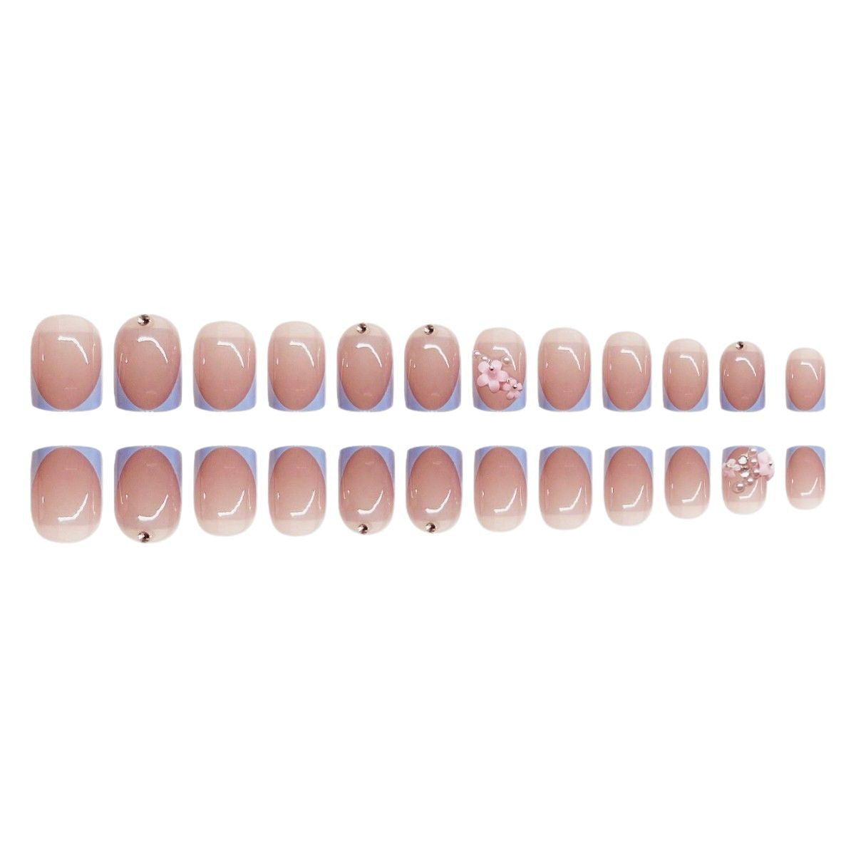 Künstlerisches Press-On Nagelkunst Set mit floralen und Juwelen-Elementen Brehn