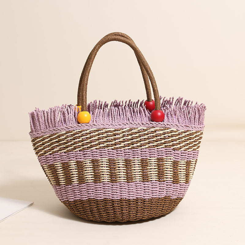 Damen Bequeme Strandtasche mit buntem Fransenbesatz Brehn