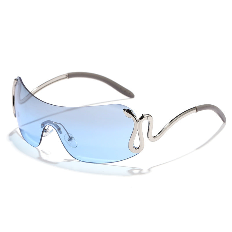 Damen modische futuristische Sonnenbrille mit geschwungenem Rahmen Brehn