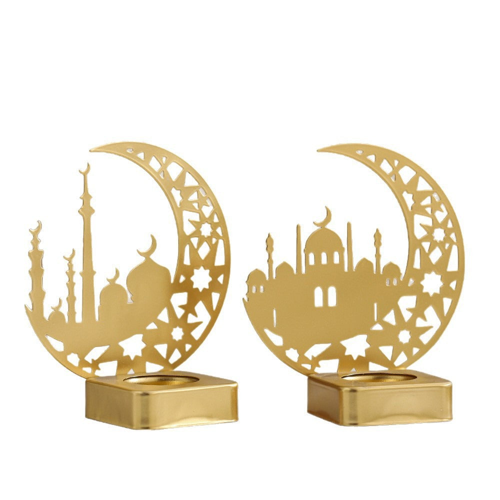 Crescent Silhouette Moschee Teelichtlaterne mit filigranem Metallfuß Brehn