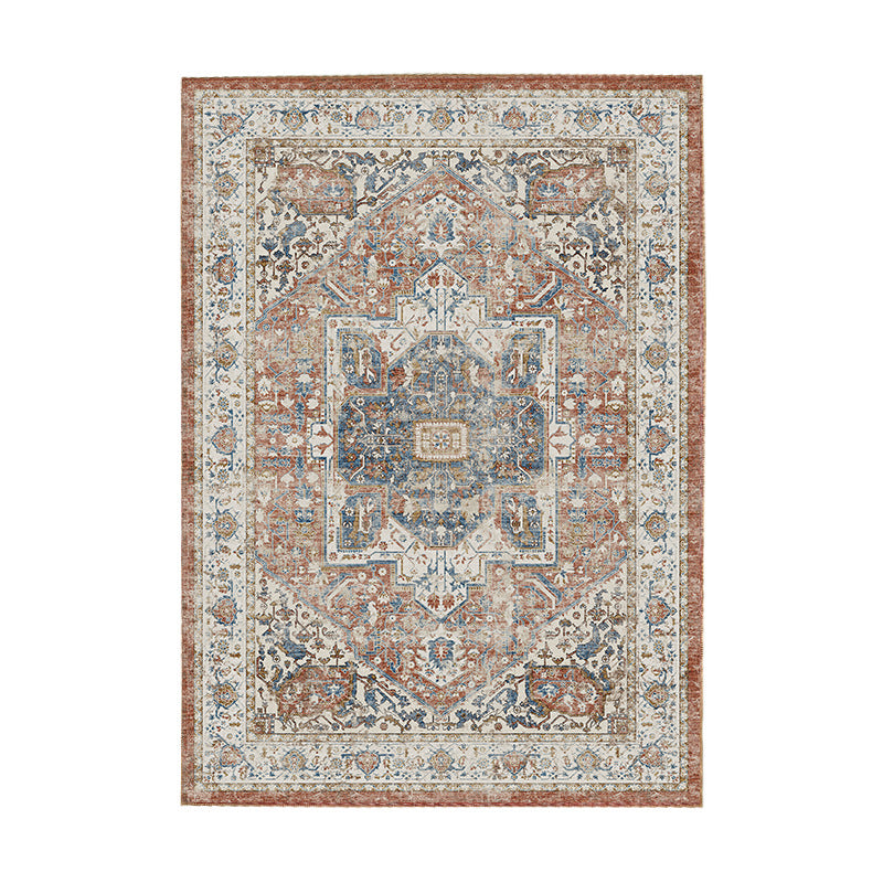 Vintage Distressed Persian-Style Machine-Woven Low-Pile Area Rug
