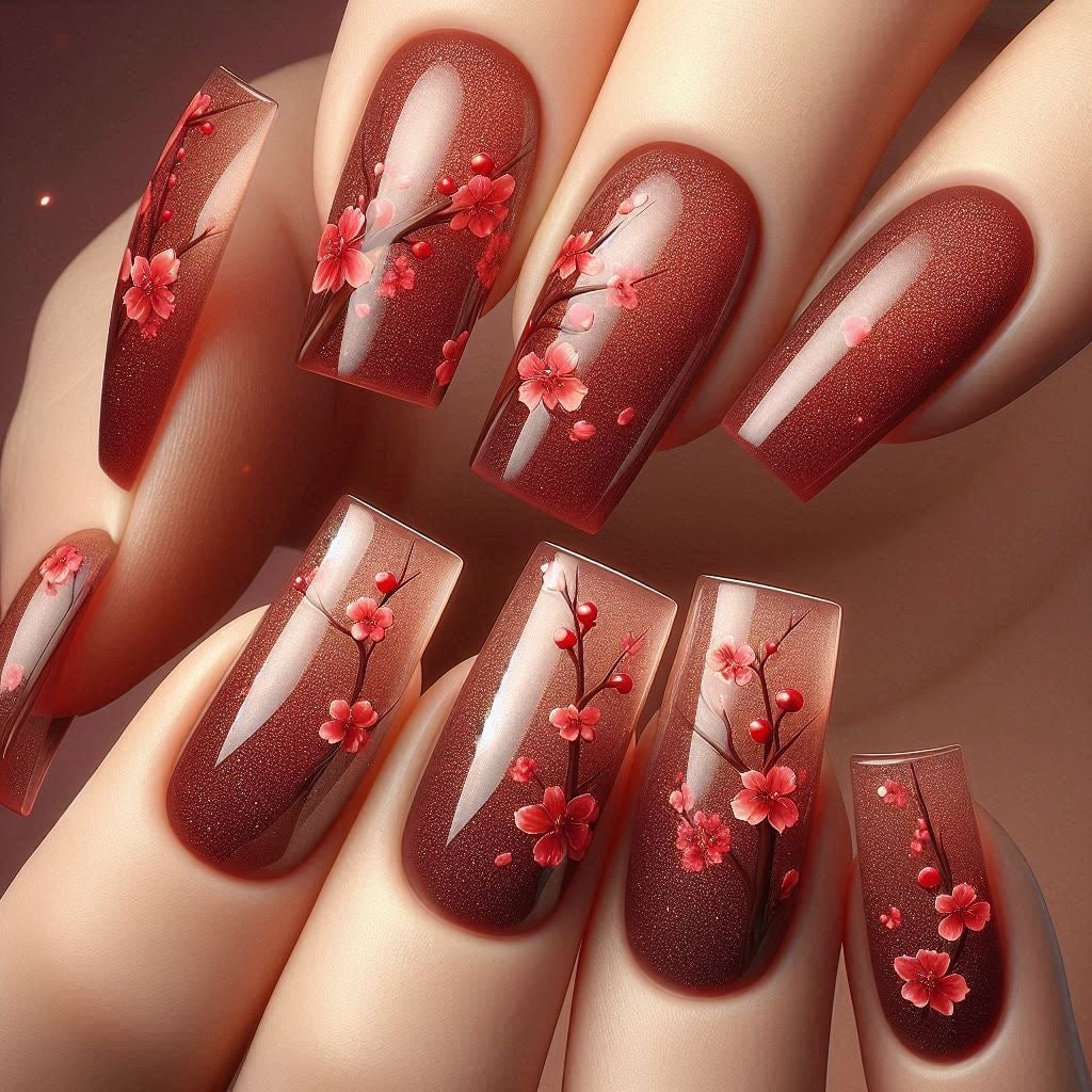 Kunstnägel Set mit floralen Akzenten Brehn