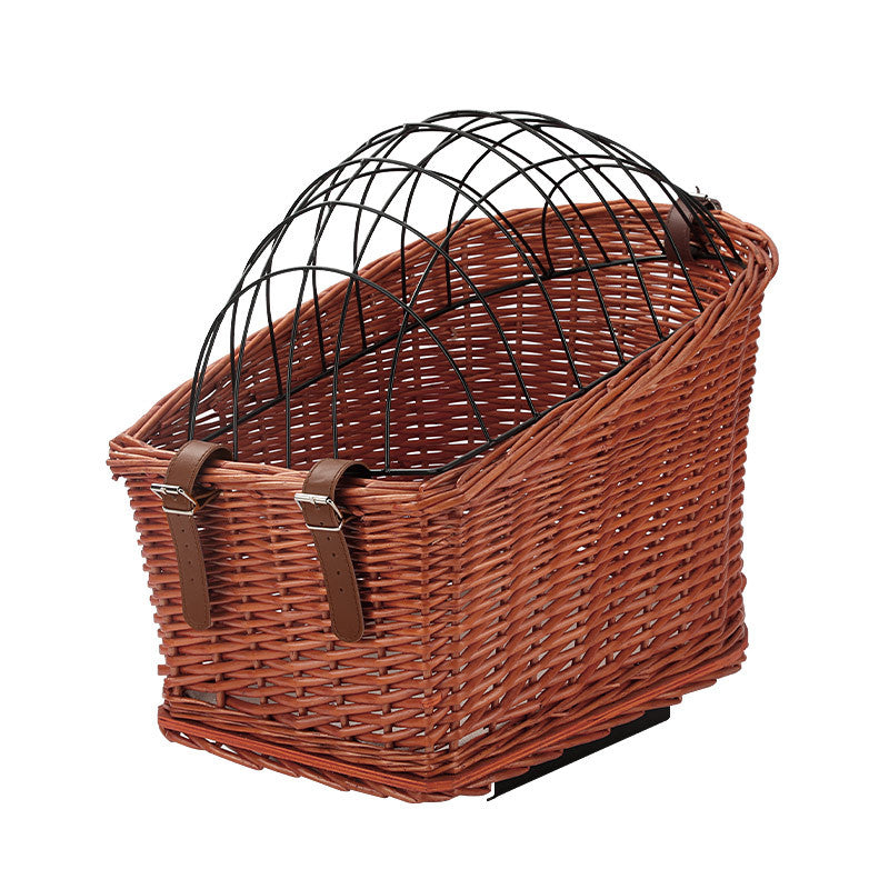 Front-Montage Rattan Fahrrad Haustierträgerkorb mit faltbarem metallenen Sicherheitsdome und verstellbaren Leder-Riemen Brehn