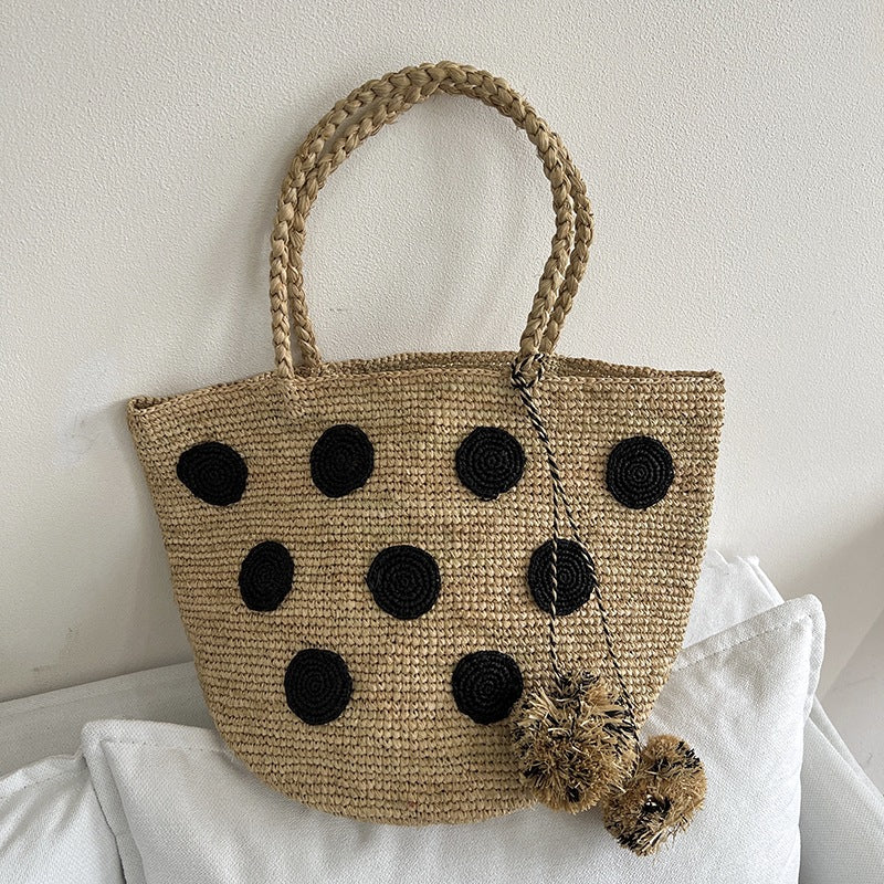 Handgefertigte Strohtasche mit Geometrischem Muster Brehn