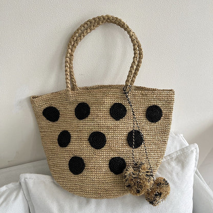 Handgefertigte Strohtasche mit Geometrischem Muster Brehn