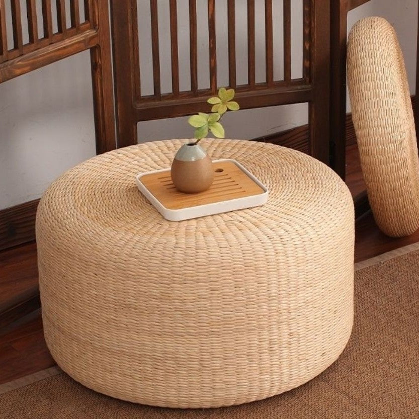 Eleganter Runder Pouf Aus Naturmaterialien Brehn