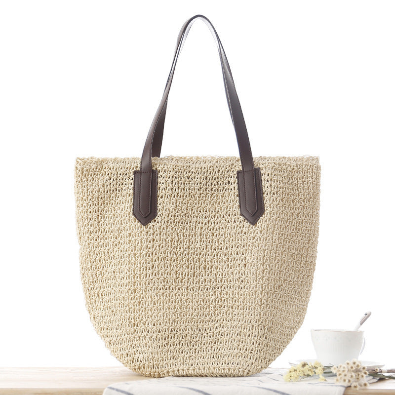 Handtasche Aus Geflochtenem Naturmaterial mit Robusten Ledergriffen Brehn