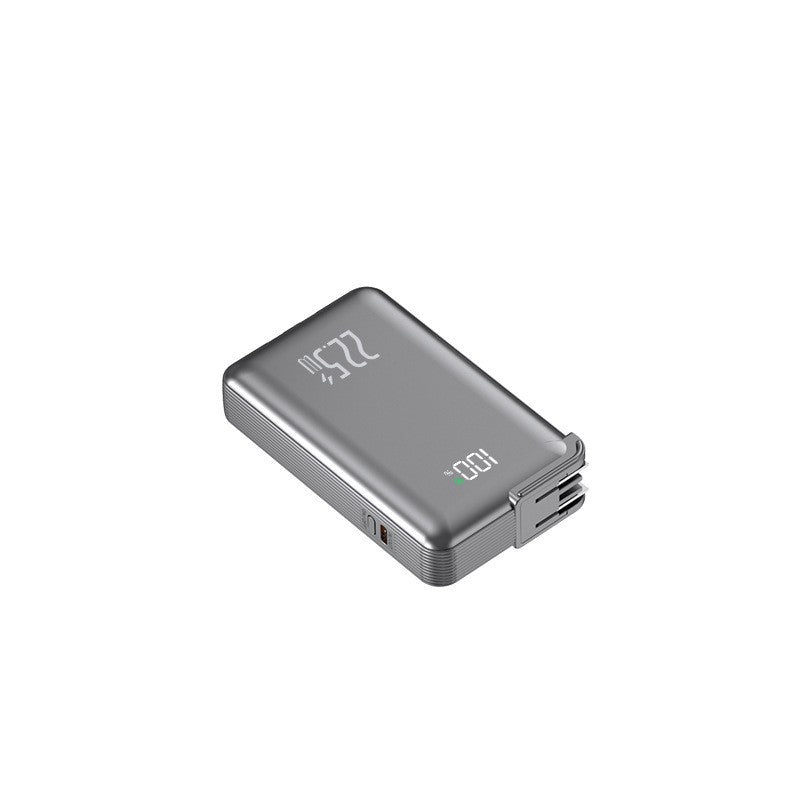 Slim Powerbank mit Integrierten Ladekabeln und Digitaler Anzeige Brehn