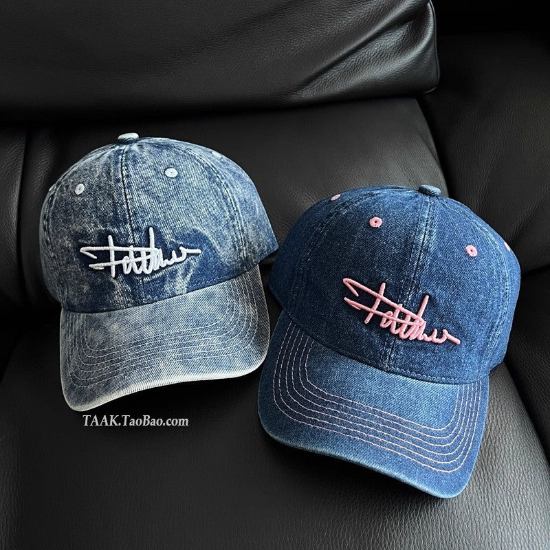 Damen Vintage Denim Bestickte Baseballmütze Brehn