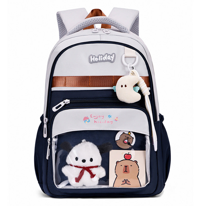 Verspielter Schulrucksack mit Transparentem Fach und Kreativen Akzenten Brehn
