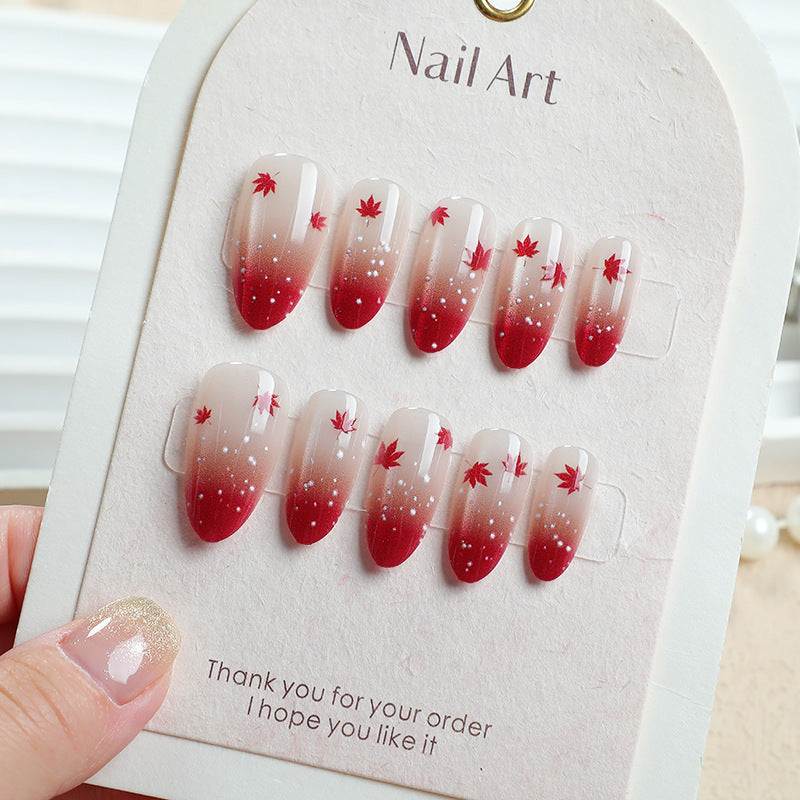 Künstlerisches Ombre Blatt Press-On Nagelset Brehn
