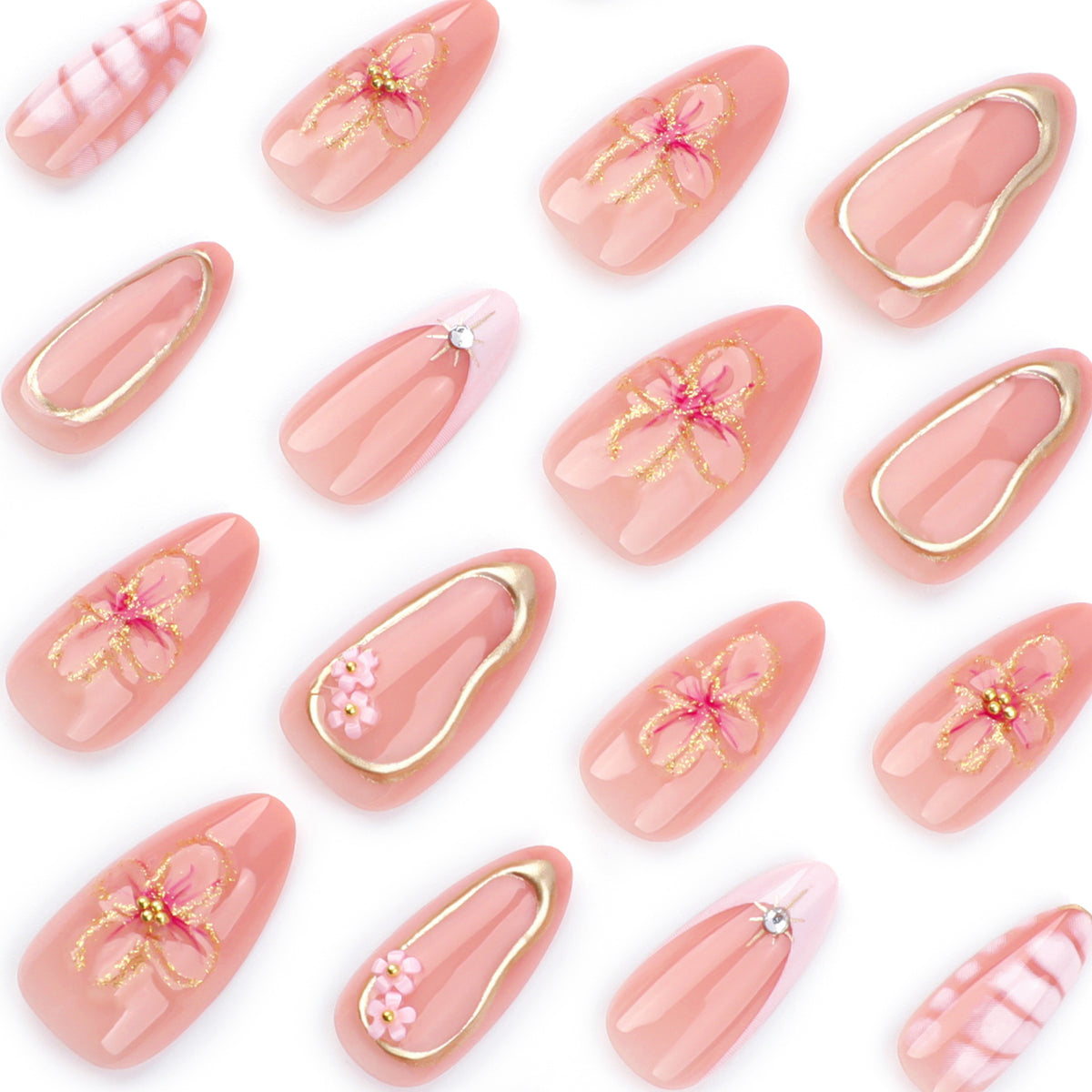Kunstvolle Nageldesign mit Glitzer- und Blumenakzenten Brehn